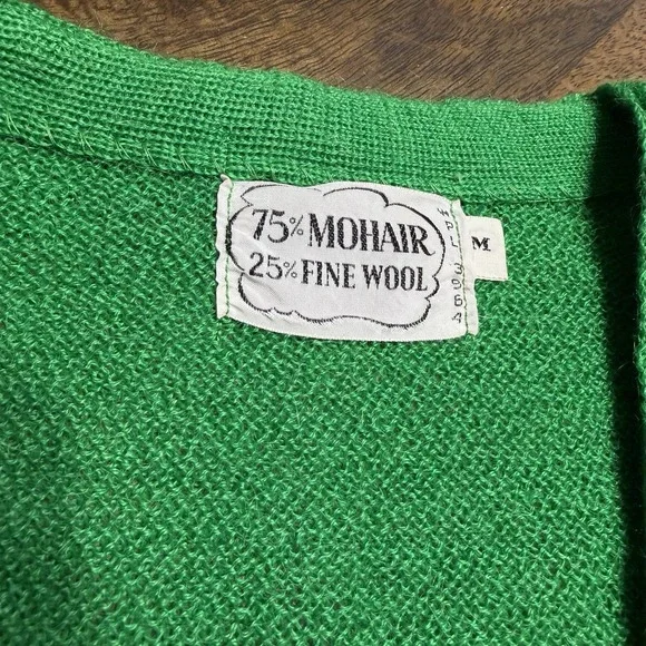 Vintage 70s Mohair Cardigan Sweater Green Medium